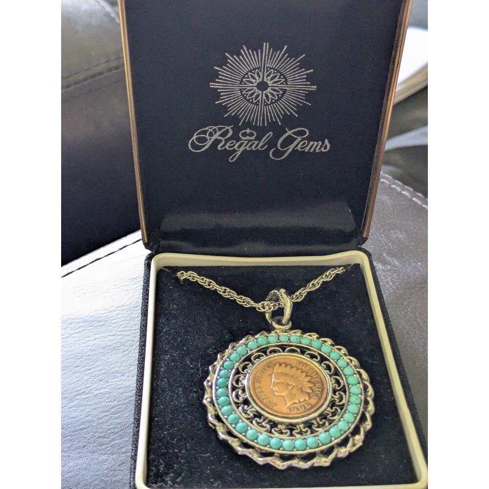Genuine 1906 Regal Gems US Indian Coin Pendant Necklace - Picture 3 of 6